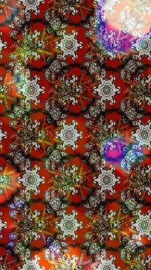 Çiçek desenli çizim. Raster illüstrasyonu. Asyalı tekstil renkleri.