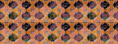 Asya tekstil tarzında. Çiçek desenli çizim. Turuncu renkli çiçekler. Raster illüstrasyonu. Raster illüstrasyonu.