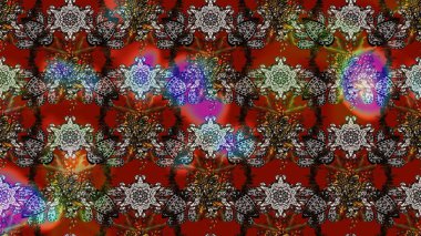 Çizim kalıbı. Renkli süs kenarı. Kahverengi ve kırmızı renklerde. Çiçek duvar kağıdı. Hint süsü. Raster illüstrasyonu.