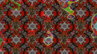 Raster illüstrasyonundaki çiçek desenli çizim. Gri ve kahverengi renkte çiçekler.