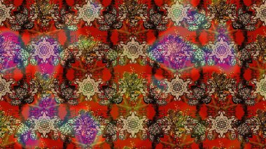 Raster illüstrasyonu. Tropik çiçek desenleri. Kahverengi ve kırmızı renkte çiçekler.