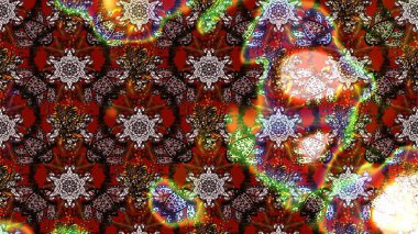 Çiçekli ipek eşarp. Retro tekstil tasarım koleksiyonu. Kahverengi ve kırmızı kahverengi ve kırmızıya. El çizimi çiçek unsurları olan soyut çizim raster deseni. 1950 'ler-1960' lar motifleri.