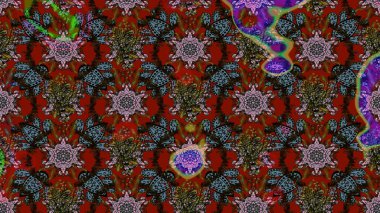 Çiçekli karalama şeklinde Raster çiçek deseni. Nazik, sevimli çiçek arkaplanı. Kırmızı ve kahverengi renkte çiçekler.