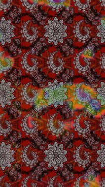 Kahverengi ve kırmızı renklerde. Raster illüstrasyonu. Çiçek buketleriyle klasik tarzda eskiz deseni.