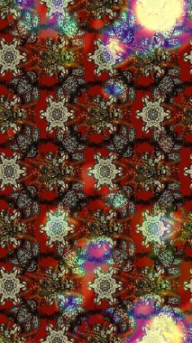 Raster illüstrasyonu. Asya tekstil tarzında. Raster illüstrasyonu. Kahverengi ve kırmızı renkte çiçekler. Çiçek desenini çiz.