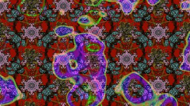 Nakış desenli çiçek deseni. Parmak izi, kumaş, duvar kâğıdı, tekstil için raster dokusu. Renkli grunge soyut arkaplanı colokahverengi ve kırmızı çiçeklerle zenginleştirir.