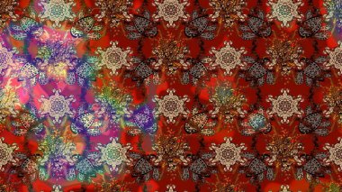 Düz Çiçek Elementleri Tasarımı. Kahverengi ve kırmızı renkte çiçekler. Raster illüstrasyonundaki çiçek desenli çizim. Renkli Bahar Teması çizim şablonu.