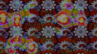 Soyut etnik raster çizim kalıbı. Arkaplan dokusu, duvar kağıdı, çiçek temalı renkler. Kabile sanatı boho baskısı, klasik çiçek arkaplanı.