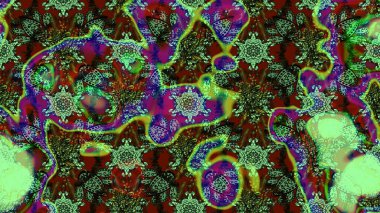 Modern çiçek arkaplanı. Moda baskıları için zarif bir şablon. Halk tarzı. Parlak renkli çiçekleri ve yeşil, kahverengi ve gri renkte yaprakları olan muhteşem bir çiçek deseni..