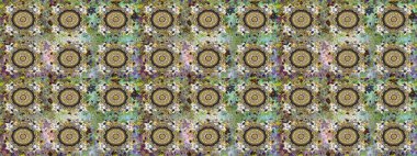 Dekoratif simetri arabesk. Doğum günü kartı, davetiye ya da afiş için iyidir. Kusursuz ortaçağ çiçek deseni. Gri renklerde altın. Raster illüstrasyonu.