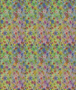 Küçük çiçekteki sevimli çiçek deseni. Varicoloneutral ve yeşil raster pürüzsüz illüstrasyon. Birçok nötr ve yeşil soyut çiçekli tropikal desensiz desen.