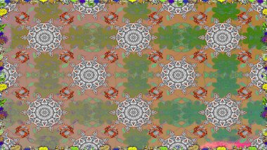 Raster illüstrasyonunda kusursuz çiçek deseni. Gri ve yeşil renkte çiçekler.