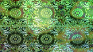 Kusursuz oryantal klasik altın desen. Yeşil renklerde altın tekrarlayan elementler içeren Raster soyut arkaplanı.