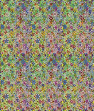 Küçük çiçekteki sevimli çiçek deseni. Varicoloneutral ve yeşil raster pürüzsüz illüstrasyon. Birçok nötr ve yeşil soyut çiçekli tropikal desensiz desen.