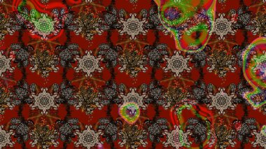 Kahverengi ve kırmızı renkte etnik çiçeklerle süslenmiş zarif bir eskiz şekli. Raster Çiçek İllüstrasyonu güzel tekstil..