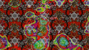 Çiçekler. Soyut etnik raster çizim kalıbı. Vadinin çiçekleri gri ve kahverengi renklerde.