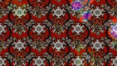 Yapraklı çiçekler ve kahverengi ve kırmızı renklerde papatya çiçekleri. Eskiz arkaplan modeli. Raster - stok.