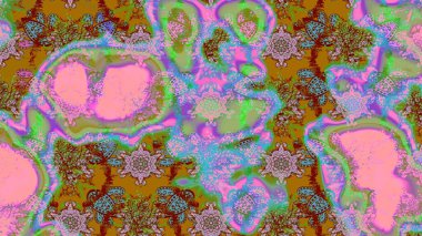 Çiçeksel çizim kalıbının yansıması. Vadinin çiçekleri pembe ve yeşil renklerde.