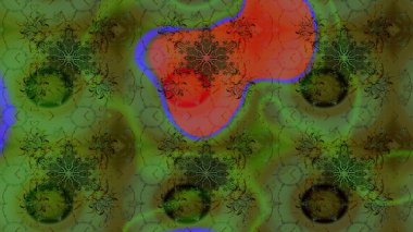 Raster illüstrasyonu. Çiçek ve yapraklı karalama şeklinde Raster çiçek deseni. Yeşil ve kahverengi renklerde bahar çiçekleri..