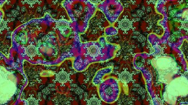 Eskiz arkaplan modeli. Yapraklı çiçekler ve yeşil ve kahverengi renkli papatya çiçekleri. Raster - stok.