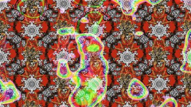 Parmak izi, kumaş, duvar kâğıdı, tekstil için raster dokusu. Renkli grunge, soyut arkaplanı kologri ve kahverengi çiçeklerle süslüyor. Nakış desenli çiçek deseni..