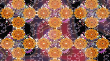 Güzel çiçek deseni. Turuncu renkli çiçekler. Düz Çiçek Elementleri Tasarımı. Renkli Bahar Teması çizim şablonu.