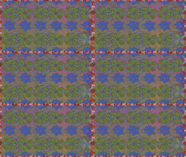 Yaprak ve çiçeklerin suluboya resimleri, gri ve kahverengi renklerde kusursuz desenler. Raster illüstrasyonu. Gri ve kahverengi renkte bahar çiçekleri.