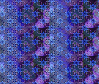 Mavi renkte etnik çiçeklerle süslenmiş zarif bir eskiz. Raster Çiçek İllüstrasyon Şirin Tekstil.