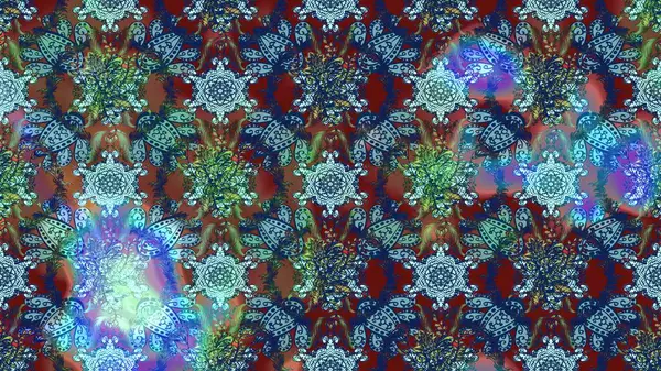 Mavi ve kahverengi renklerde. Raster illüstrasyonu. Çiçek buketleriyle klasik tarzda eskiz deseni.