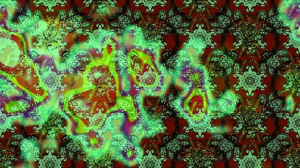 Raster çiçek izi. Çiçek yeşili ve kahverengi çizim deseni. Klasik taslak çizimi.