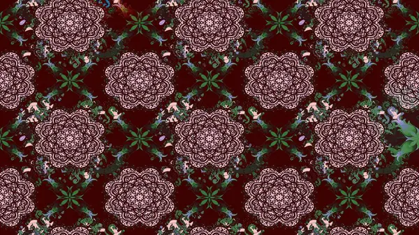 Raster deseni. Kahverengi renklerde bahar çiçekleri. Patlayan çiçekler soyut olarak yerleştirilmiş. Raster illüstrasyonu.