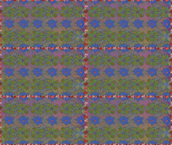 Yaprak ve çiçeklerin suluboya resimleri, gri ve kahverengi renklerde kusursuz desenler. Raster illüstrasyonu. Gri ve kahverengi renkte bahar çiçekleri.