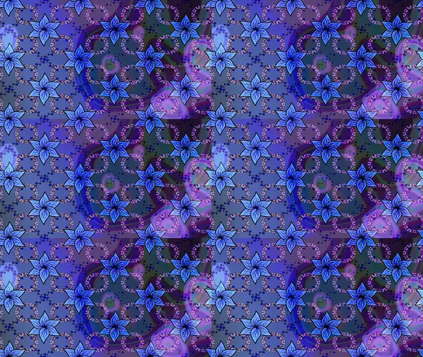 Mavi renkte etnik çiçeklerle süslenmiş zarif bir eskiz. Raster Çiçek İllüstrasyon Şirin Tekstil.