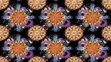 Küçük çiçekte hoş bir çiçek deseni var. Çiçeksel elementlerle süslenmiş zarif raster dokusu. Parlak çiçekli siyah renkler üzerine soyut çizim deseni.