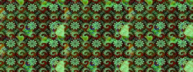 Çiçekli el çizimi çizimi deseni. Modern gelişim yeşil ve kahverengi raster arka plan duvar kağıdı resimleme klasik çizgili iz sürme desenli çiçekler, çiçekli süsler.