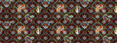 Raster illüstrasyonundaki çiçek desenli çizim. Gri ve kahverengi renklerde. Güzel kumaş deseni. Raster illüstrasyonu.