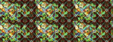 Raster illüstrasyonundaki çiçek desenli çizim. Yeşil ve kahverengi renkte çiçekler.