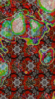 El çizimi. Çiçekli, yapraklı, çiçek desenli eskiz. Raster illüstrasyonu.