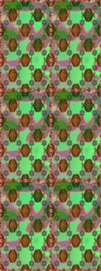 Arkaplan dokusu, duvar kağıdı, yeşil ve kahverengi renkli çiçek teması. Soyut etnik raster kusursuz desen. Kabile sanatı boho baskısı, klasik çiçek arkaplanı.