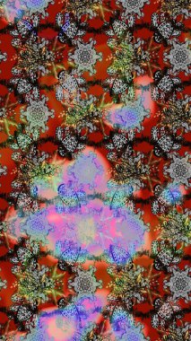 Raster illüstrasyonu. Küçük çiçekli yay deseni çiz. Suluboya tarzında gri ve kahverengi renkler üzerine.