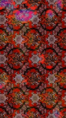 Nakış desenli çiçek deseni. Parmak izi, kumaş, duvar kâğıdı, tekstil için raster dokusu. Renkli grunge soyut arkaplanı colokahverengi ve kırmızı çiçeklerle zenginleştirir.