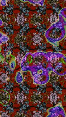 Çizim çiçek deseni duvar kâğıdı olarak kullanılabilir. Raster illüstrasyonu. Kahverengi ve kırmızı renkte çiçekler.