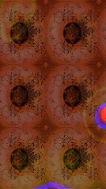 Çok kahverengi ve kırmızı zarif küçük çiçekler ve kahverengi ve kırmızı renkli komik böcekler, raster desen, illüstrasyon.