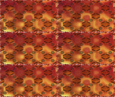 Çok turuncu ve kahverengi zarif küçük çiçekler ve turuncu ve kahverengi renkli komik böcekler, raster desen, illüstrasyon.