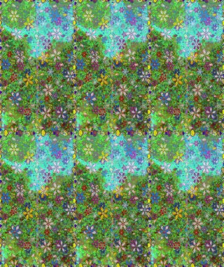 Hediye ambalaj kağıdı, tebrik kartları, posterler ve pankart tasarımı. Yeşil ve mavi renkte çiçekler. Raster düz çiçekleri pürüzsüz desen.