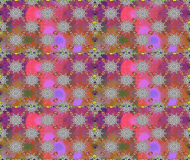 Modern çiçek arkaplanı. Moda baskıları için zarif bir şablon. Parlak renkli çiçekleri ve pembe renkli yaprakları olan, kusursuz çiçek desenleri. Halk stili.