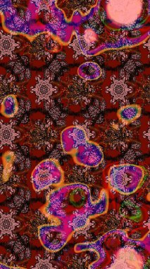 Kahverengi ve kırmızı renkte çiçekler. Raster illüstrasyonu. Düz Çiçek Elementleri Tasarımı. Çiçek desenli çizim. Asya tekstil tarzında. Renkli Bahar Teması çizim şablonu.