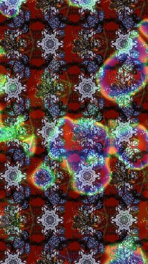 Renkli çiçekler. Çiçek desenli çizim. Raster illüstrasyonu. Raster illüstrasyonu. Asya tekstil tarzında.