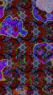 Çiçeksel fantezi tasarımı ve parlak bir arka plan çizimi. Renkli Bahar Teması eskiz kalıbı. Düz Çiçek Elementleri Tasarımı.