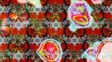 Kırmızı ve gri renkte etnik çiçeklerle süslenmiş zarif bir eskiz şekli. Asya Tekstil 'inde Raster Çiçek İllüstrasyonu.